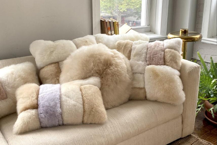 Intiearth Alpaca Fur pillows with colorblock design pastel colors