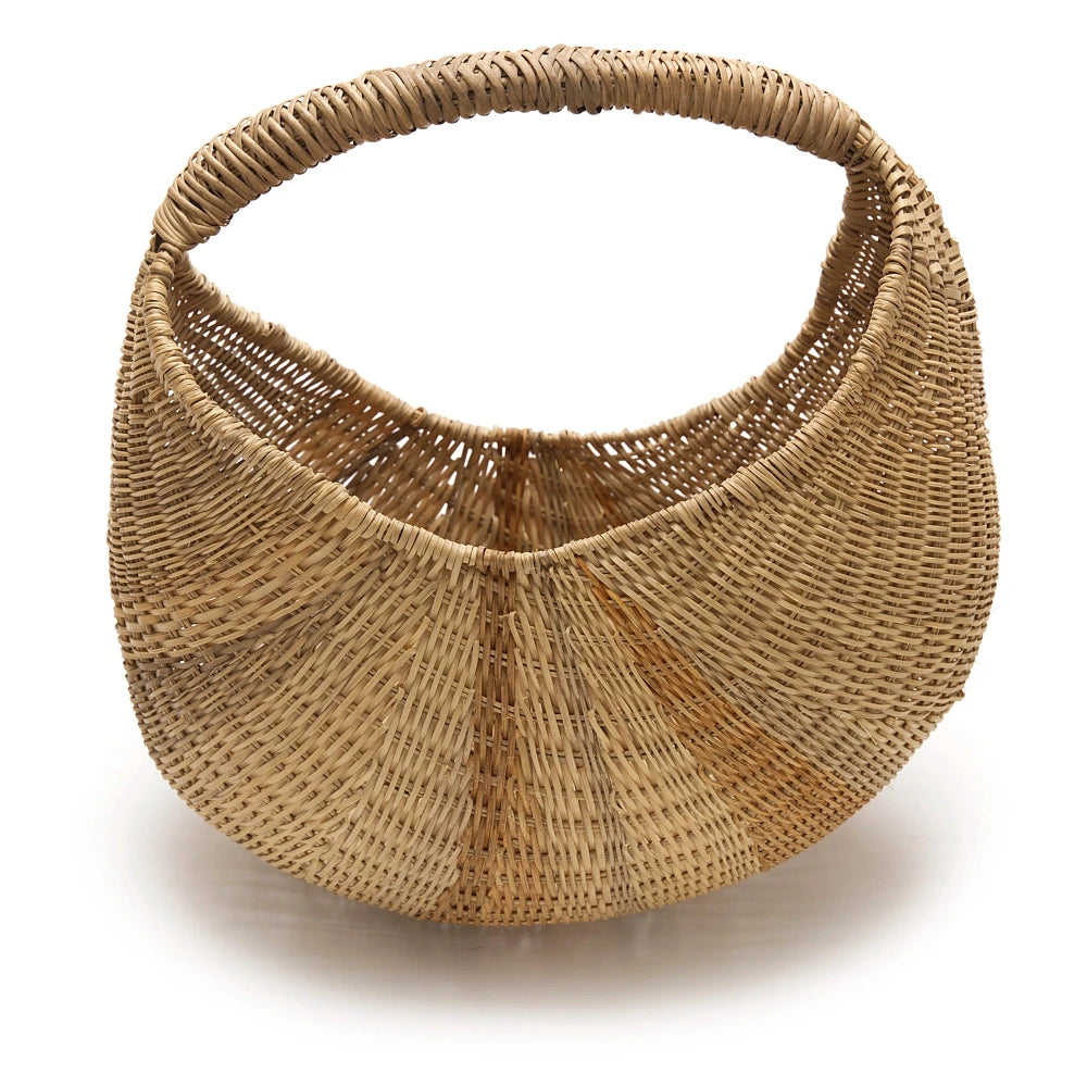 Woven handbag on a white background