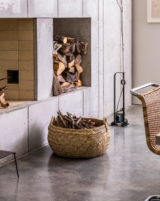 Intiearth Bandeja Floor Basket filled with firewood