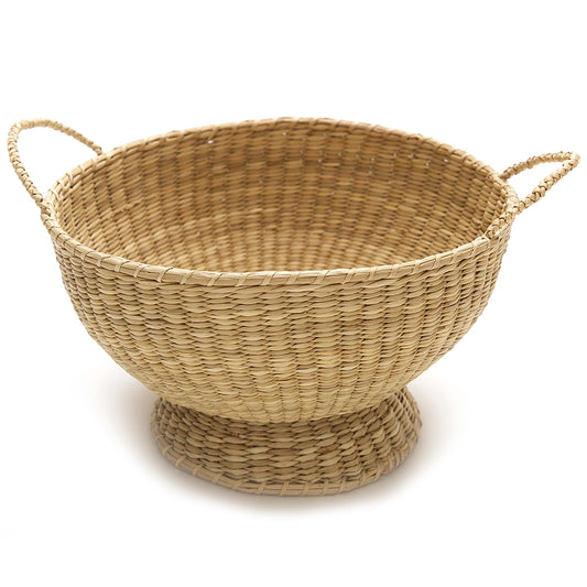 Intiearth Chicha Pedestal bowl Woven basket with handles on a white background