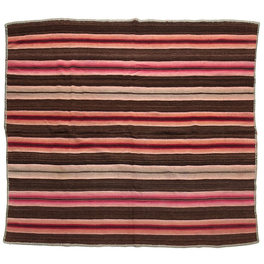 Intiearth vintage Peruvian Frazada textile with colorful geometric patterns and stripes. Traditional handwoven multipurpose textile from Peru, ideal for home décor, can be used as a blanket, rug, throw, or wall hanging. Made of handspun wool and crafted on a backstrap loom.