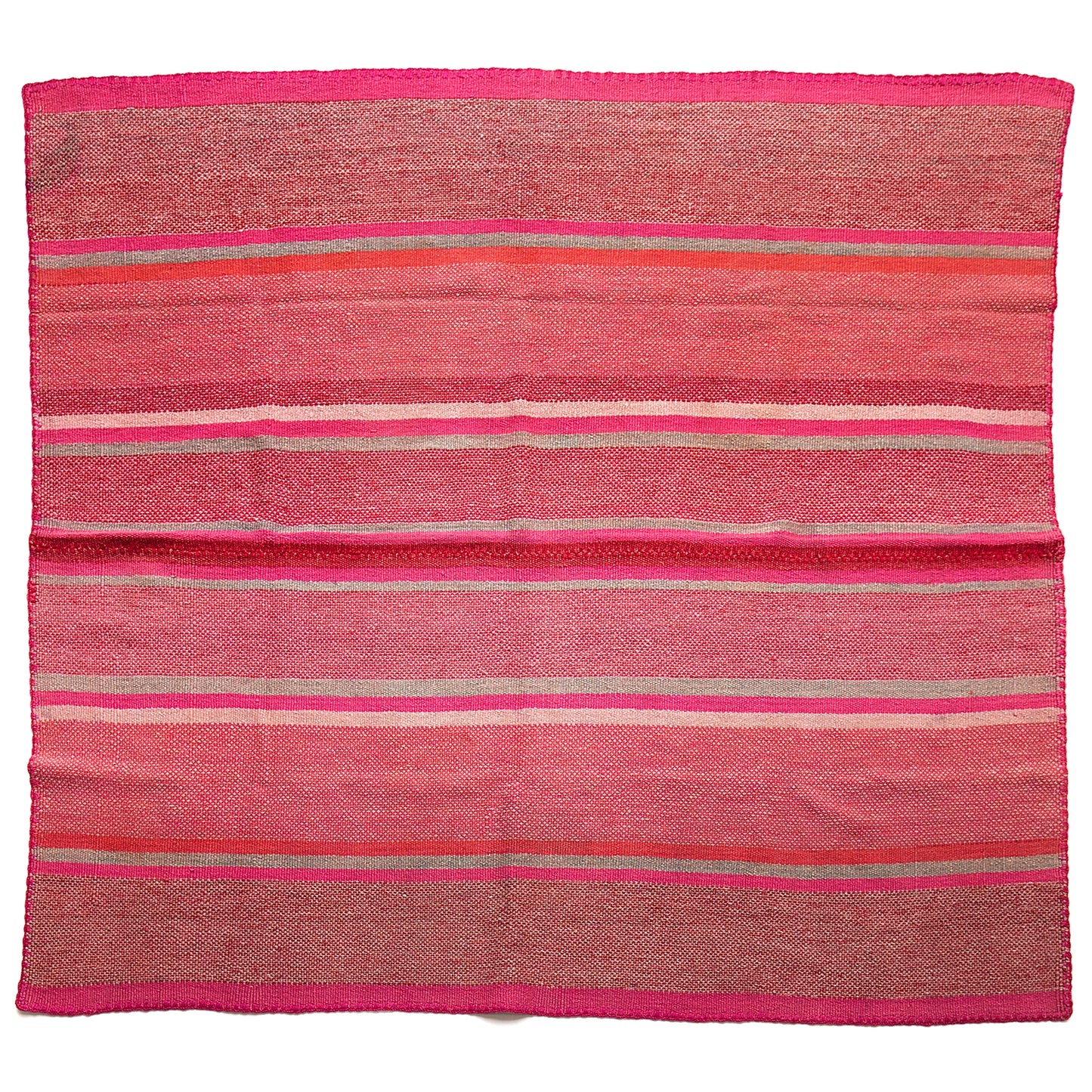Intiearth vintage Peruvian Frazada textile with colorful geometric patterns and stripes. Traditional handwoven multipurpose textile from Peru, ideal for home décor, can be used as a blanket, rug, throw, or wall hanging. Made of handspun wool and crafted on a backstrap loom.
