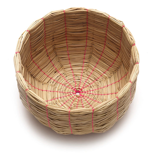 Intiearth Puno Woven basket with hot pink thread on a white background