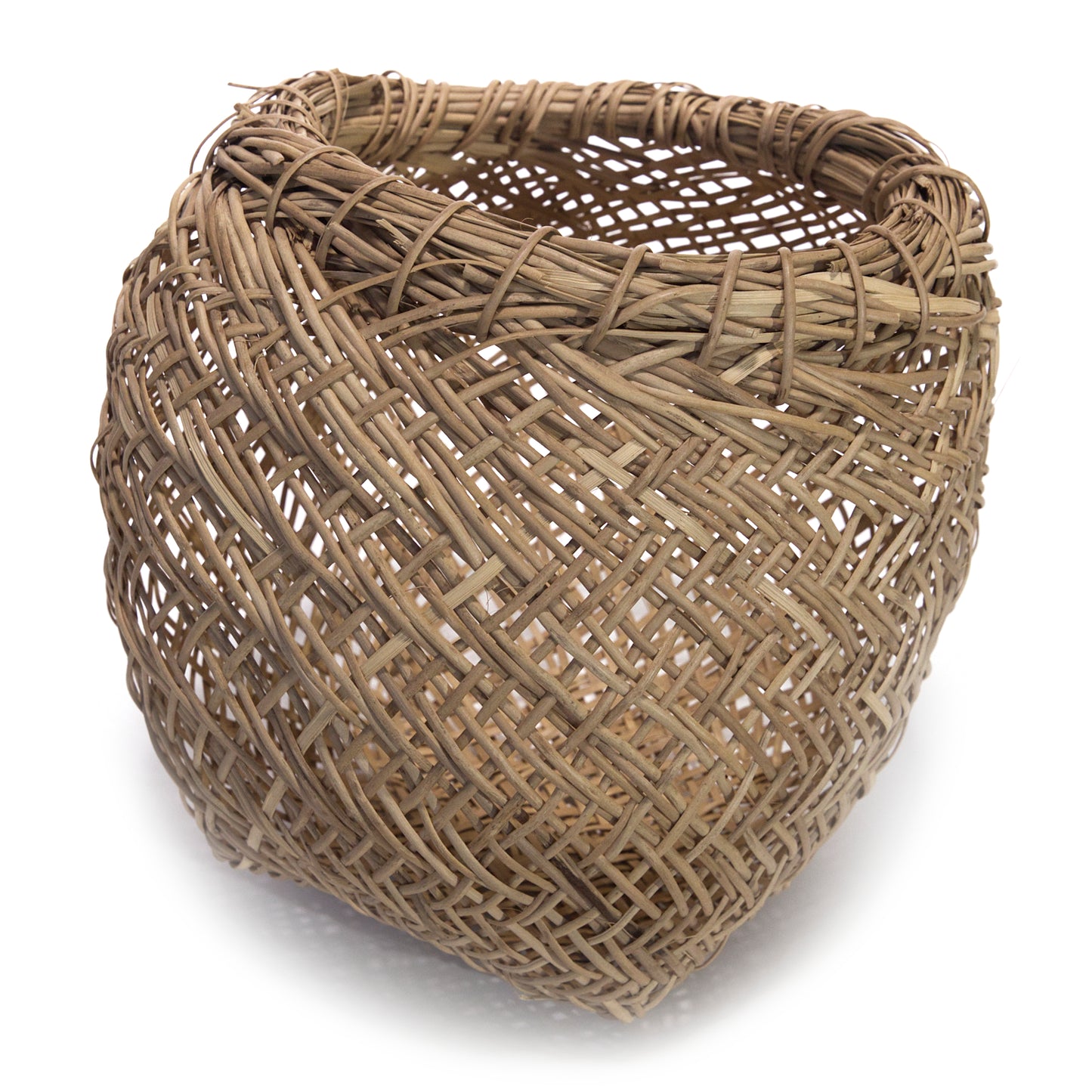 Woven brown basket on a white background