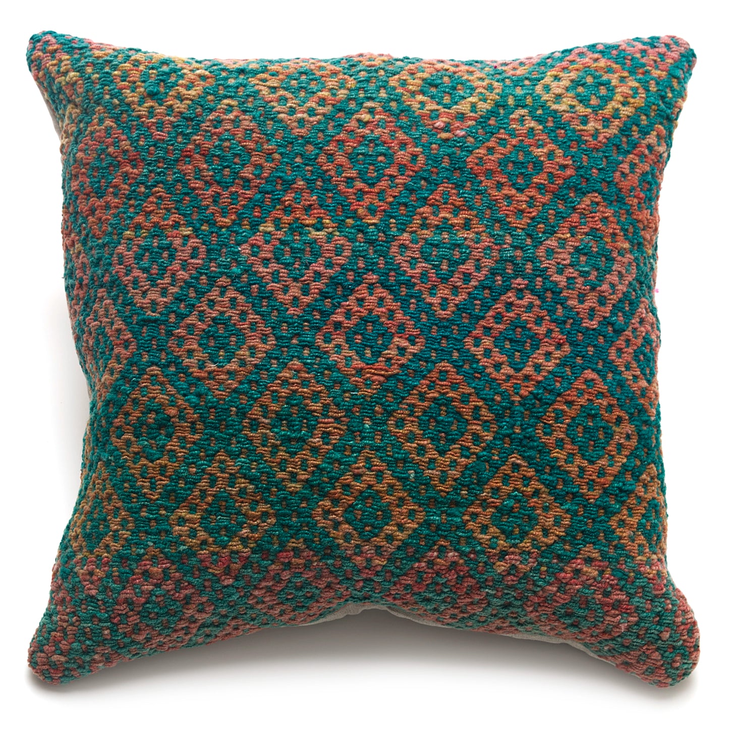 Intiearth Colorful decorative pillow made from handwoven Peruvian frazada, crafted with hand spun wool in a fair trade workshop