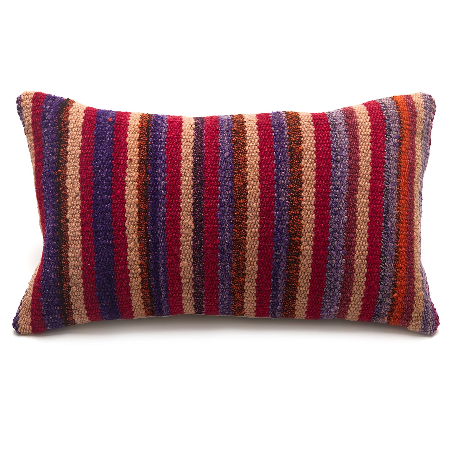 Intiearth Colorful decorative lumbar pillow made from handwoven Peruvian frazada, crafted with hand spun wool in a fair trade workshop