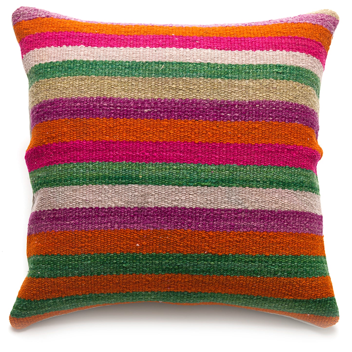 Intiearth Colorful decorative pillow made from handwoven Peruvian frazada, crafted with hand spun wool in a fair trade workshop