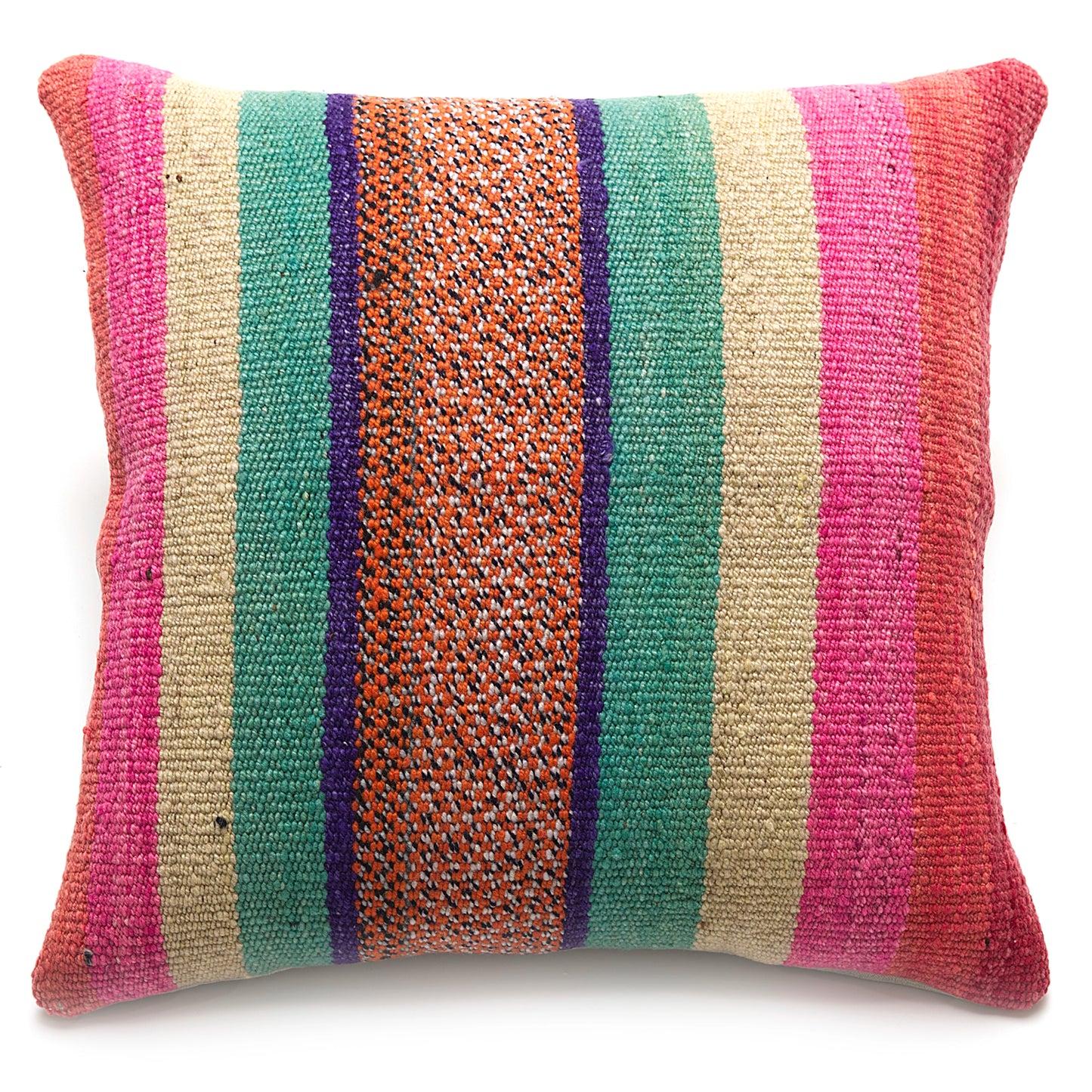 Intiearth Colorful decorative lumbar pillow made from handwoven Peruvian frazada, crafted with hand spun wool in a fair trade workshop
