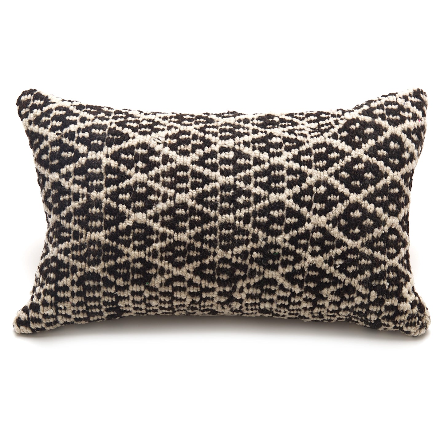 Intiearth Colorful decorative lumbar pillow made from handwoven Peruvian frazada, crafted with hand spun wool in a fair trade workshop