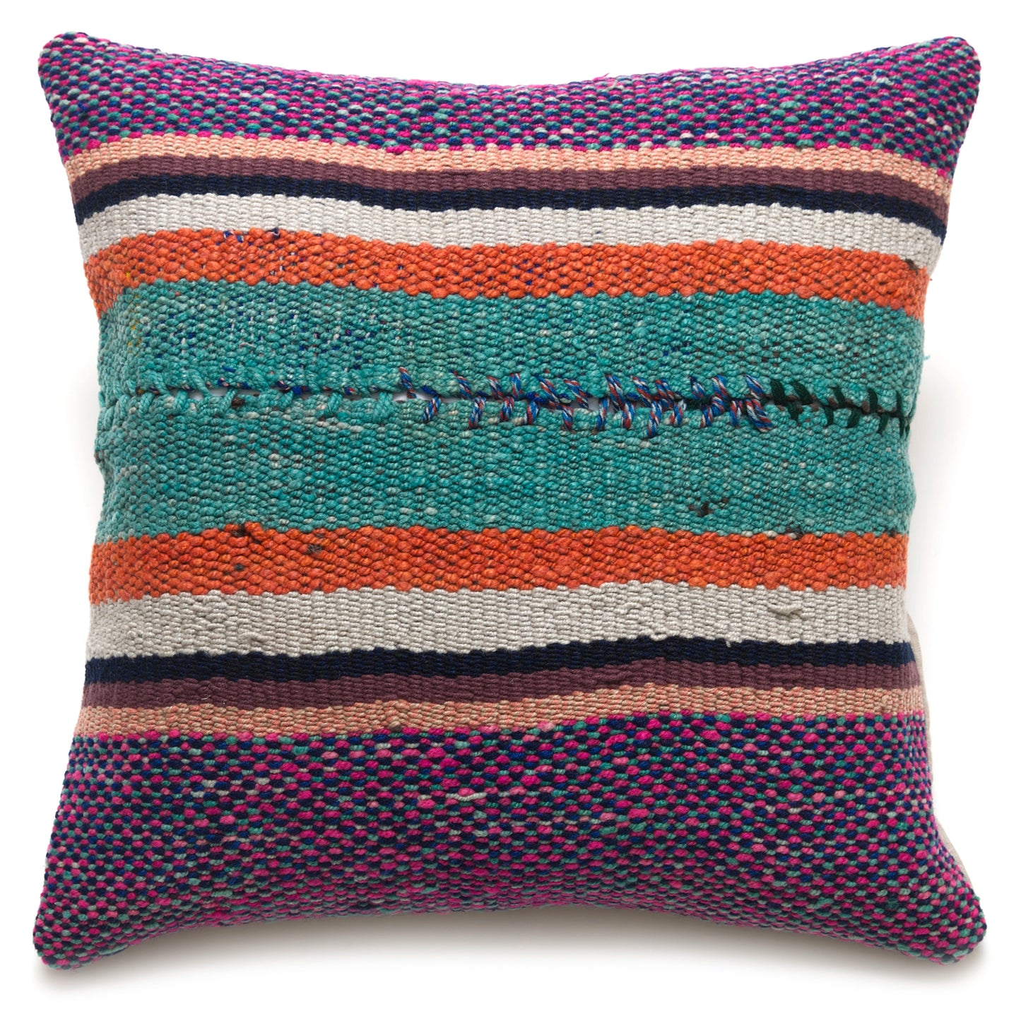 Intiearth Colorful decorative lumbar pillow made from handwoven Peruvian frazada, crafted with hand spun wool in a fair trade workshop