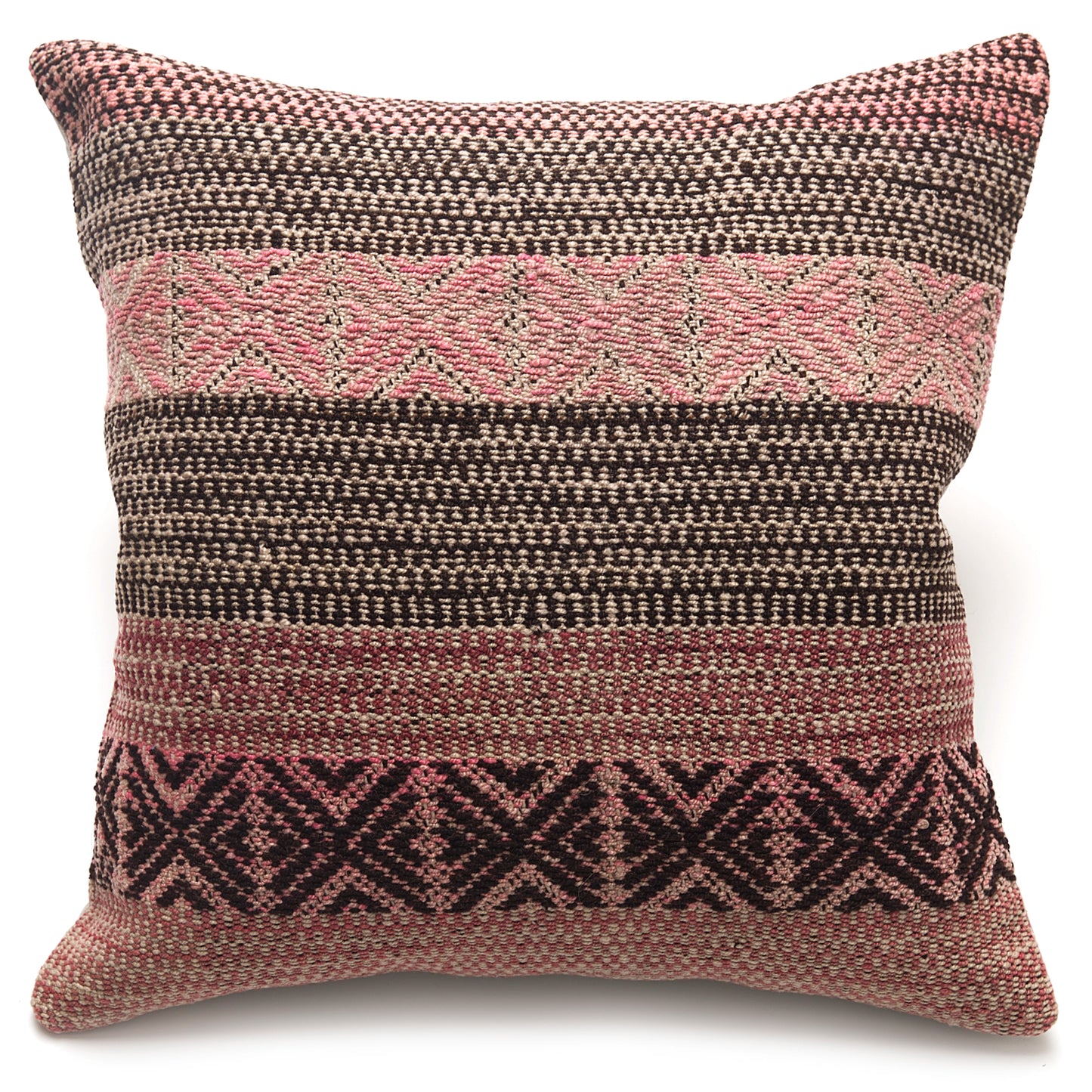 Intiearth Colorful decorative pillow made from handwoven Peruvian frazada, crafted with hand spun wool in a fair trade workshop
