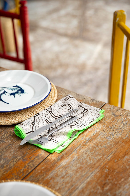 Intiearth_table_top_setting_shipibo_napkins_placemats_lime_green_diningcopy