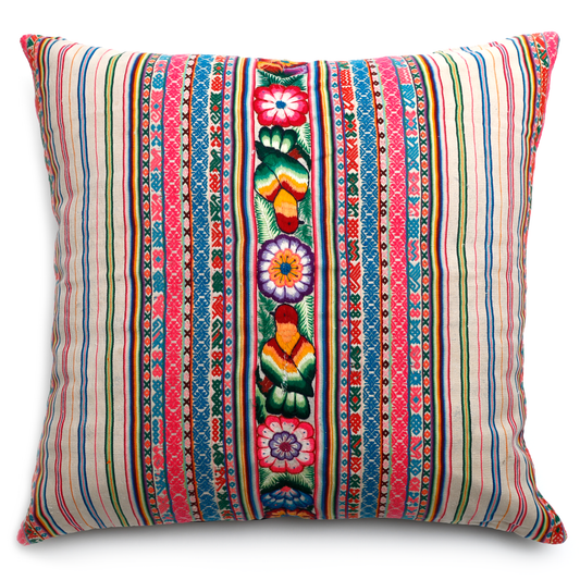 Intiearth floor pillow made from vintage textiles, hand woven and embroidered. One of a kind