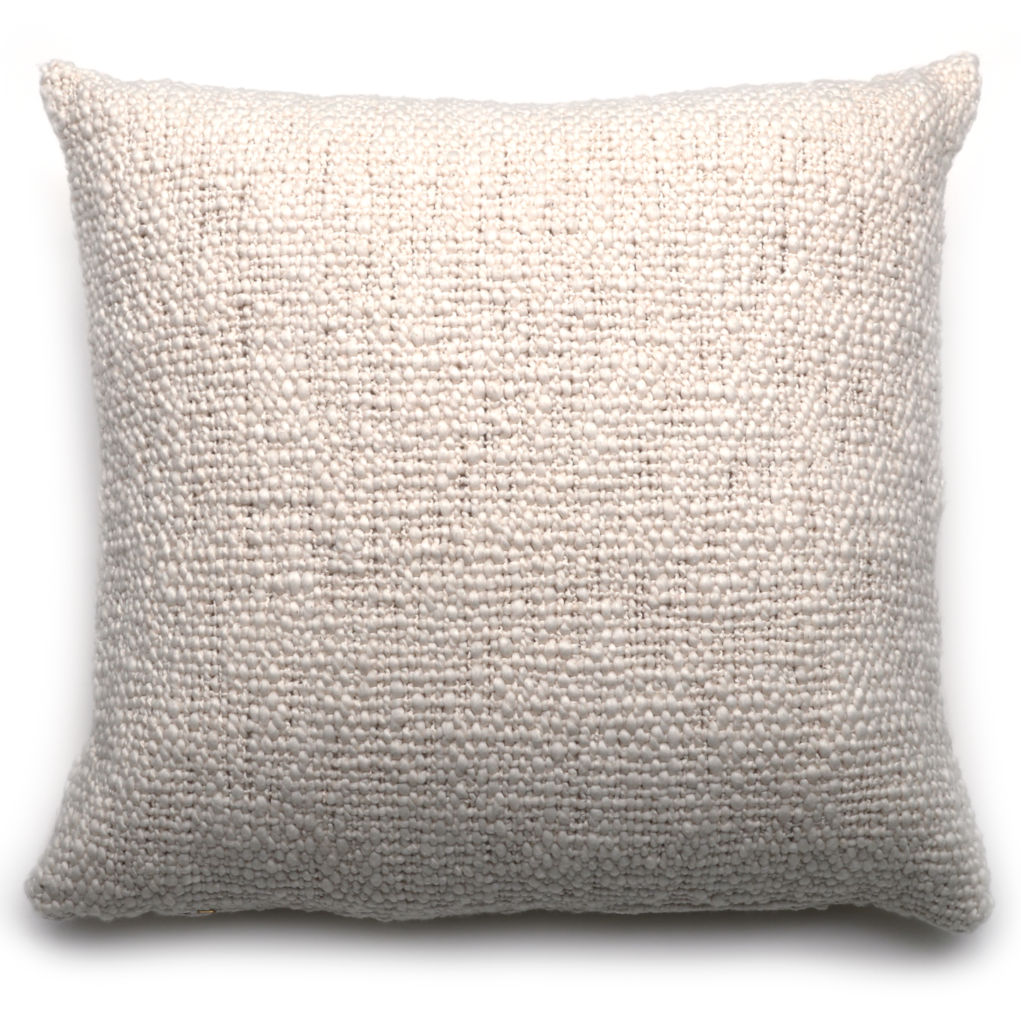 A beige, square-shaped decorative pillow with a textured design, made of organic hand spun cotton.