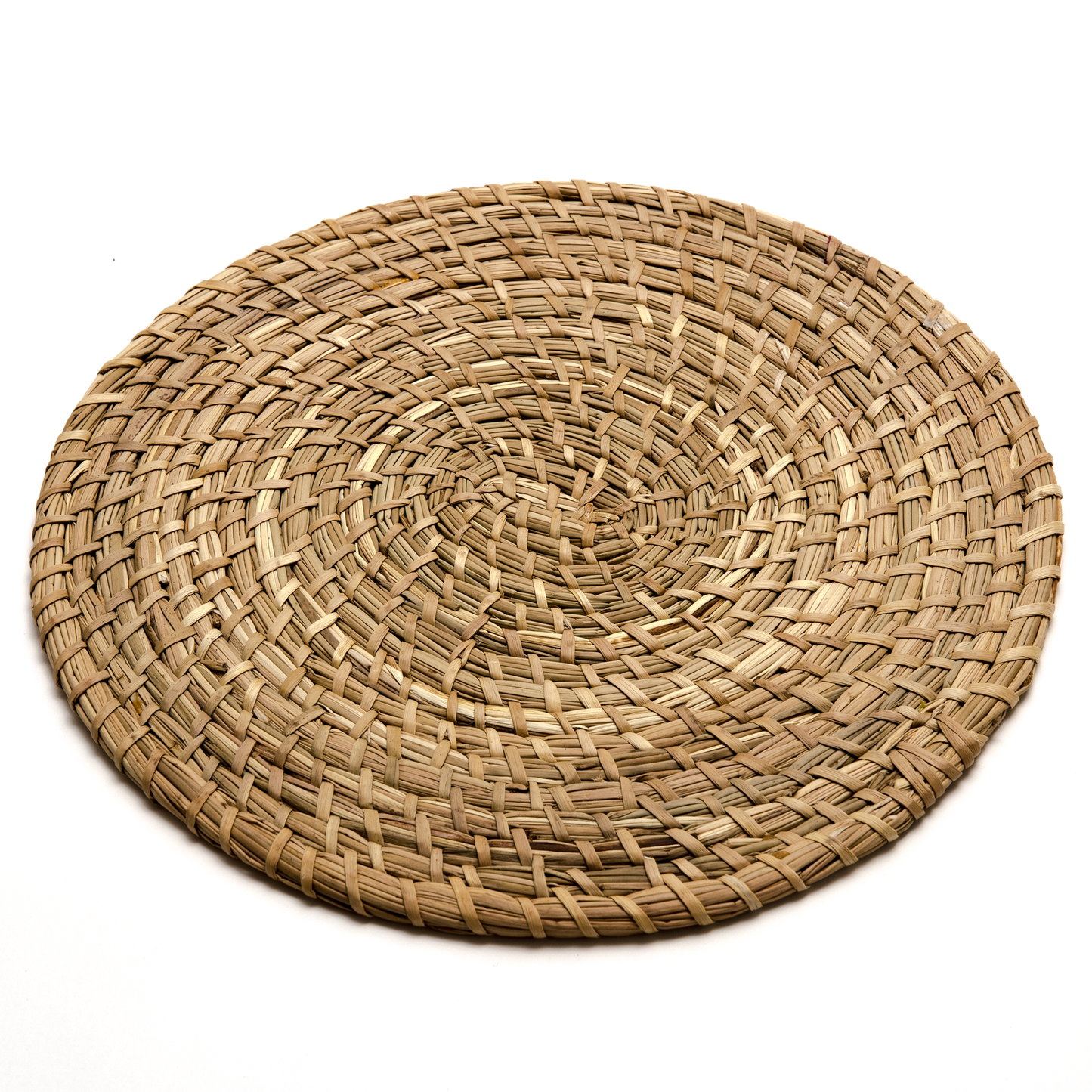 Intiearth natural fiber coiled placemat made from dried junco grass, offering a rustic yet elegant touch to your table setting.