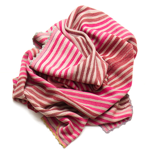 Intiearth vintage Peruvian Frazada textile with colorful geometric patterns and stripes. Traditional handwoven multipurpose textile from Peru, ideal for home décor, can be used as a blanket, rug, throw, or wall hanging. Made of handspun wool and crafted on a backstrap loom.