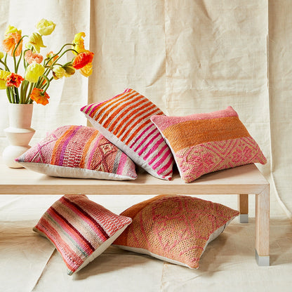 Intiearth Colorful decorative pillow made from handwoven Peruvian frazada, crafted with hand spun wool in a fair trade workshop