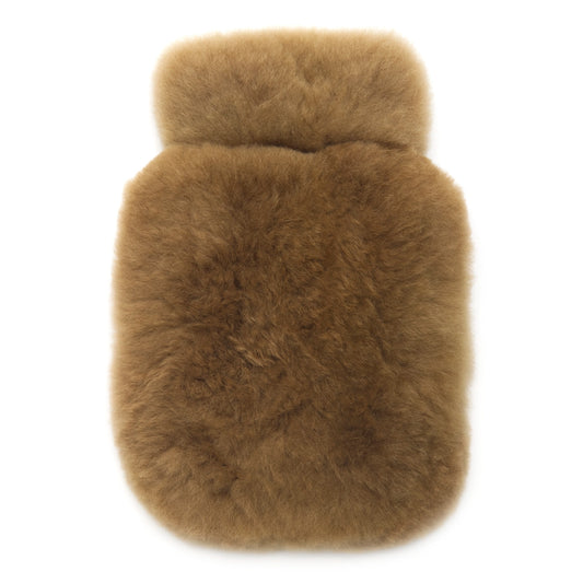 Brown alpaca fur hot water bottle on a white background