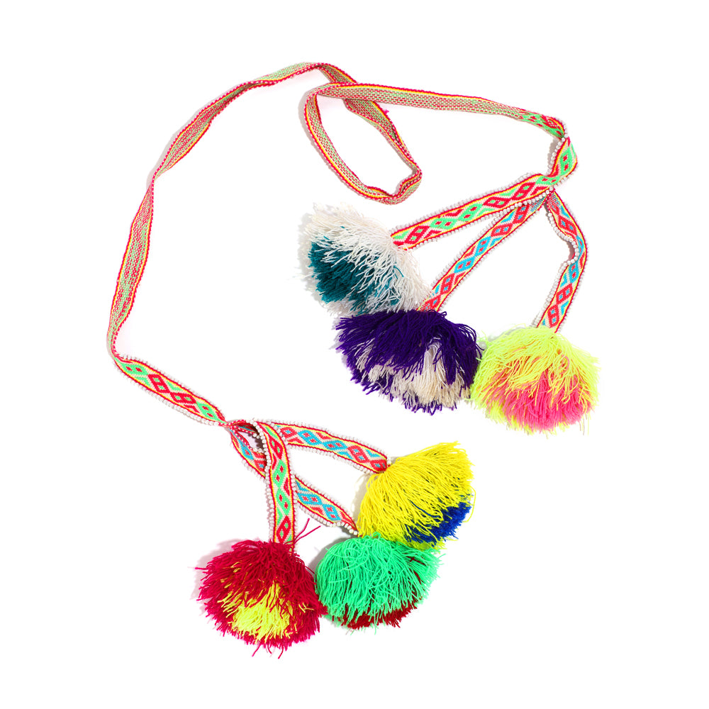 Traditional colorful Peruvian decorative tassel, handmade and one-of-a-kind, often used in festivals and celebrations 