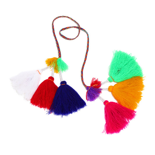 Traditional colorful Peruvian decorative tassel, handmade and one-of-a-kind, often used in festivals and celebrations 