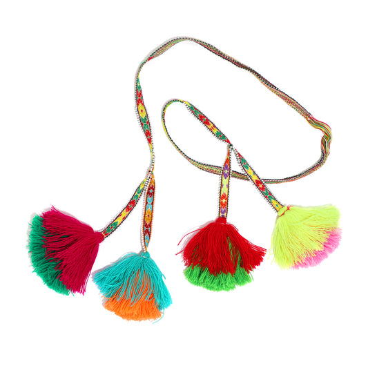Traditional colorful Peruvian decorative tassel, handmade and one-of-a-kind, often used in festivals and celebrations 