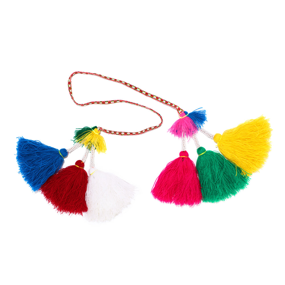Traditional colorful Peruvian decorative tassel, handmade and one-of-a-kind, often used in festivals and celebrations 