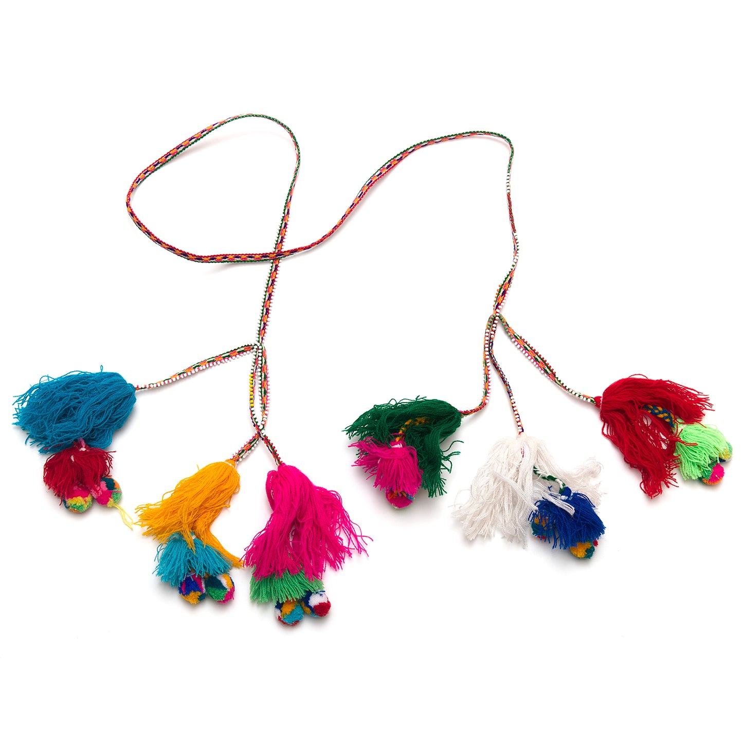 Traditional colorful Peruvian decorative tassel, handmade and one-of-a-kind, often used in festivals and celebrations 