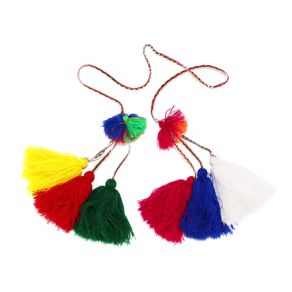 Traditional colorful Peruvian decorative tassel, handmade and one-of-a-kind, often used in festivals and celebrations 