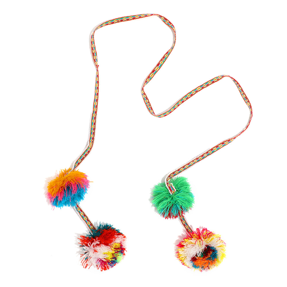 Traditional colorful Peruvian decorative tassel, handmade and one-of-a-kind, often used in festivals and celebrations 