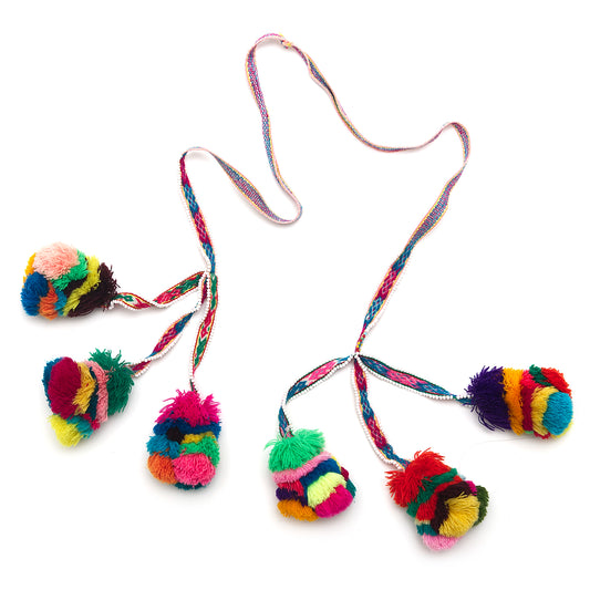 Traditional colorful Peruvian decorative tassel, handmade and one-of-a-kind, often used in festivals and celebrations 