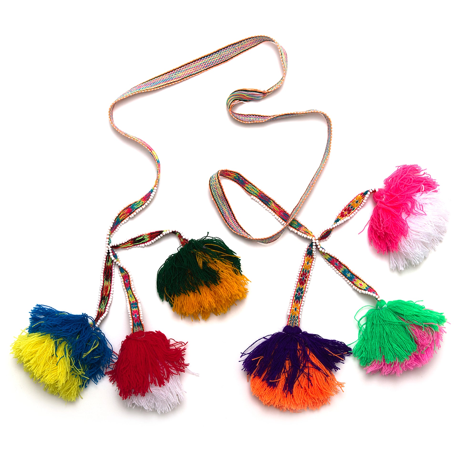 Traditional colorful Peruvian decorative tassel, handmade and one-of-a-kind, often used in festivals and celebrations 