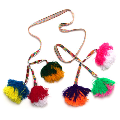 Traditional colorful Peruvian decorative tassel, handmade and one-of-a-kind, often used in festivals and celebrations 