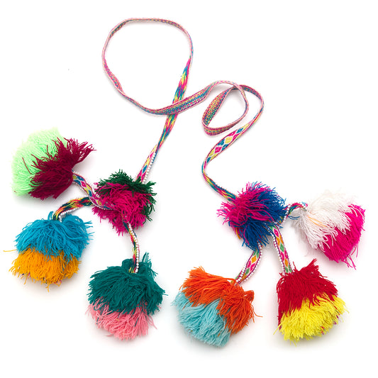 Traditional colorful Peruvian decorative tassel, handmade and one-of-a-kind, often used in festivals and celebrations 