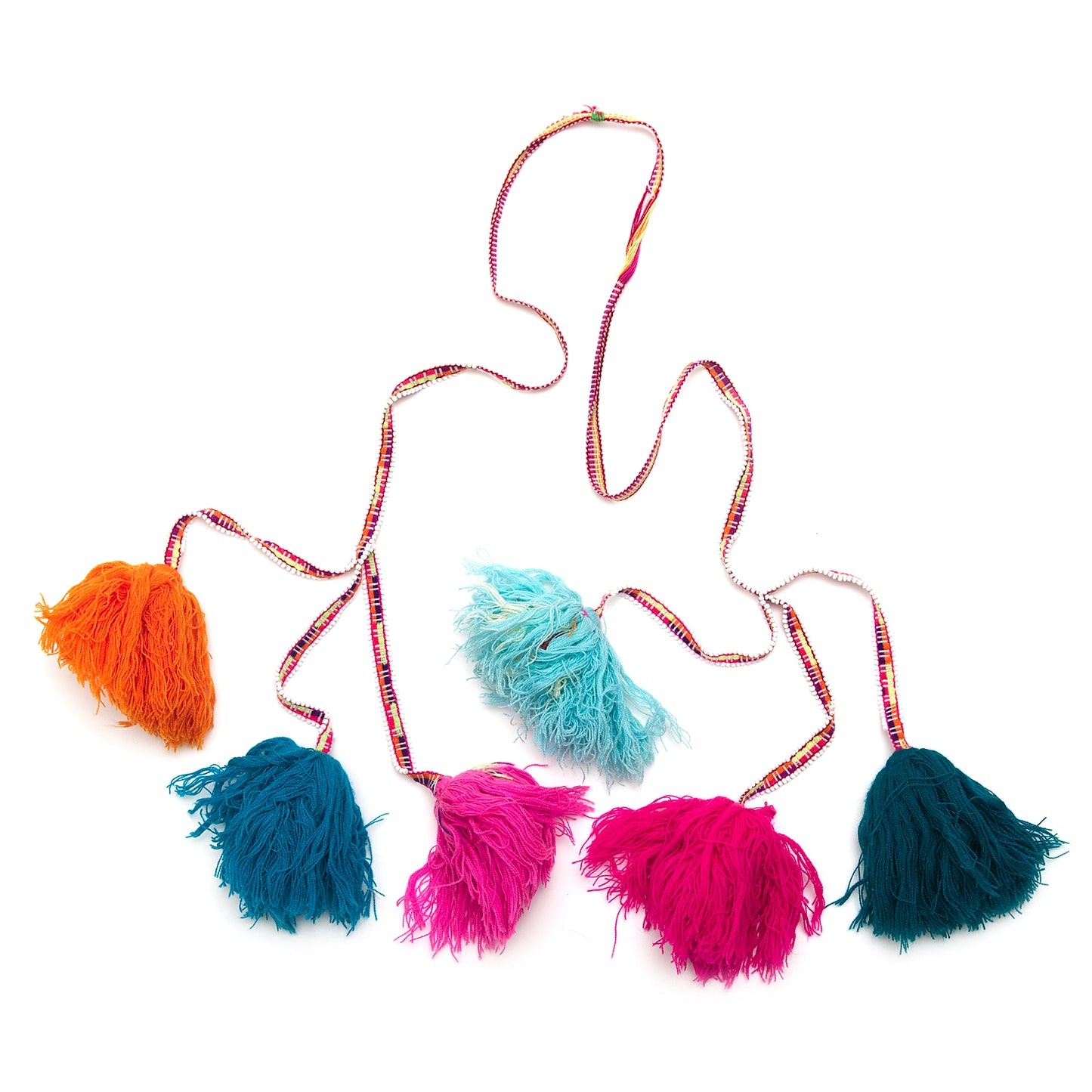 Traditional colorful Peruvian decorative tassel, handmade and one-of-a-kind, often used in festivals and celebrations 