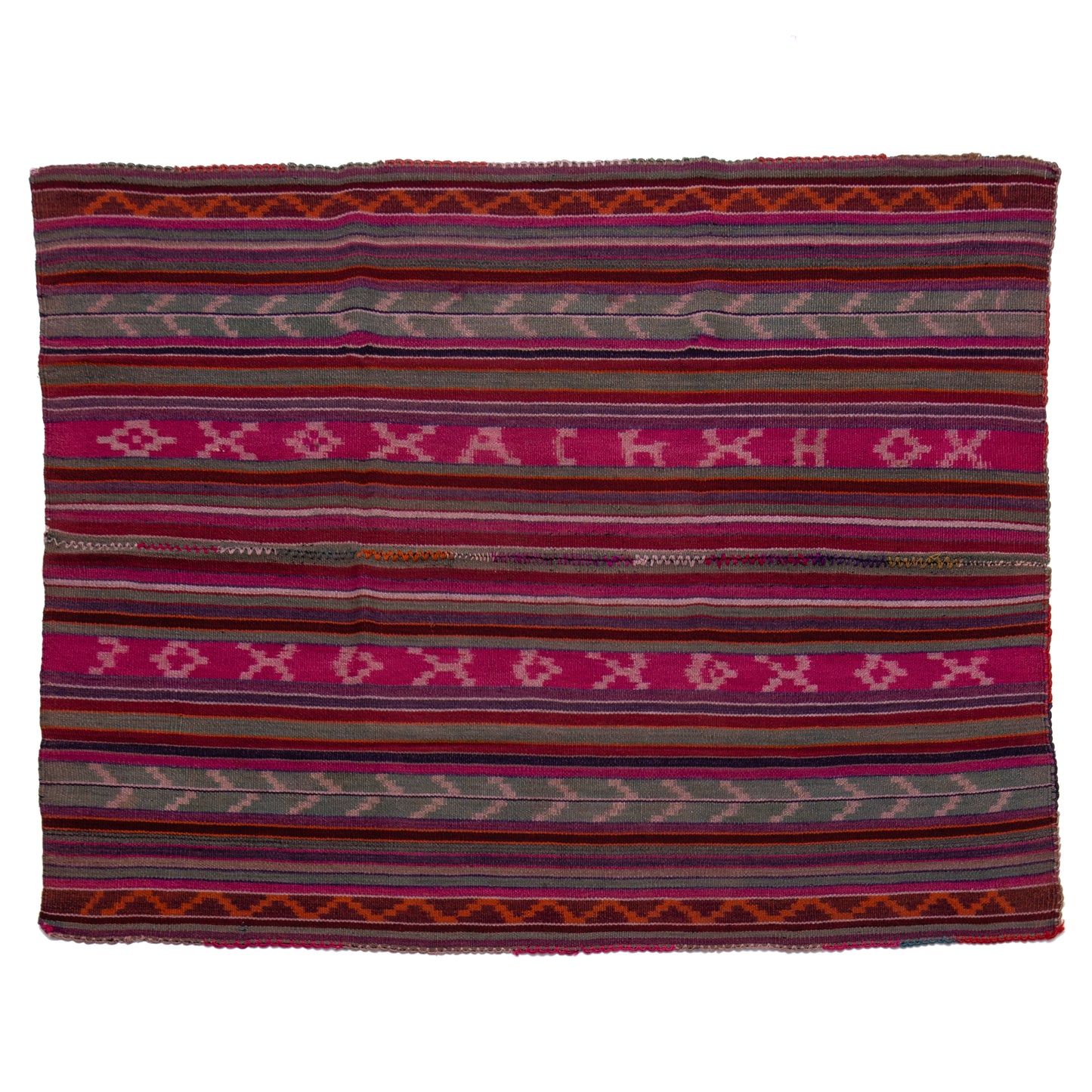 Woven textile with colorful pattern on a white background