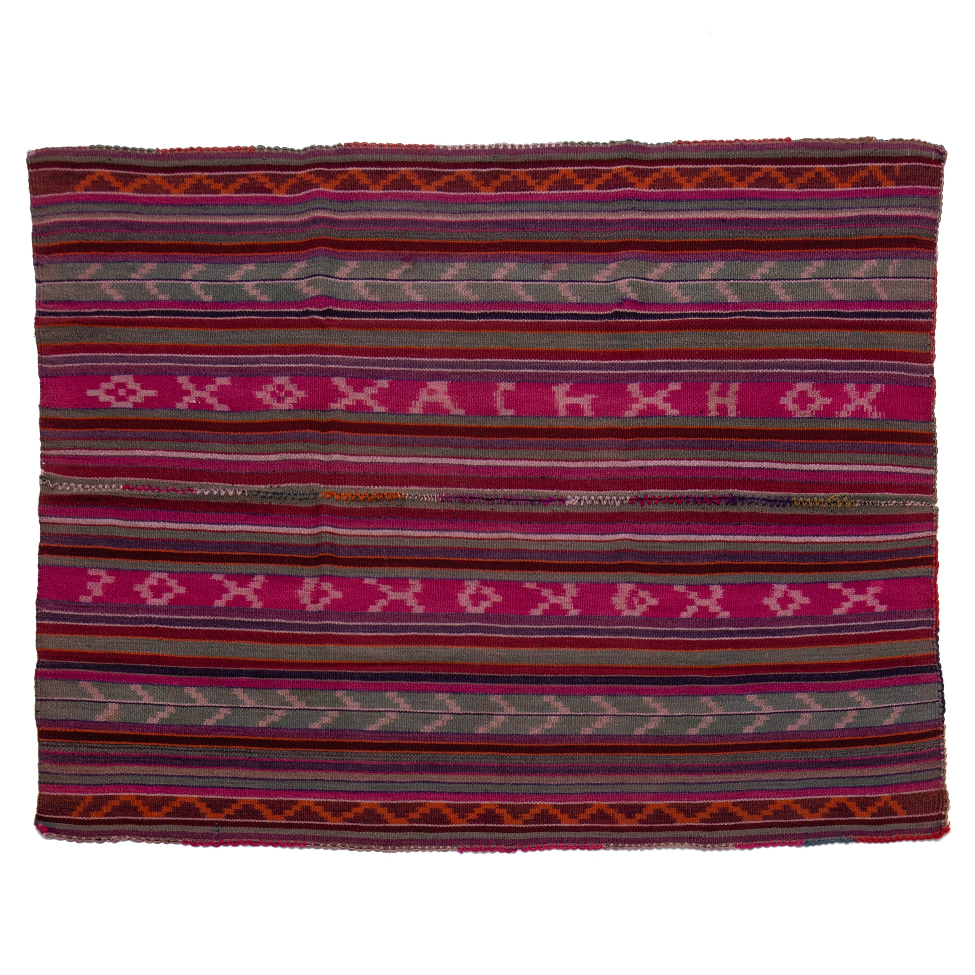 Woven textile with colorful pattern on a white background