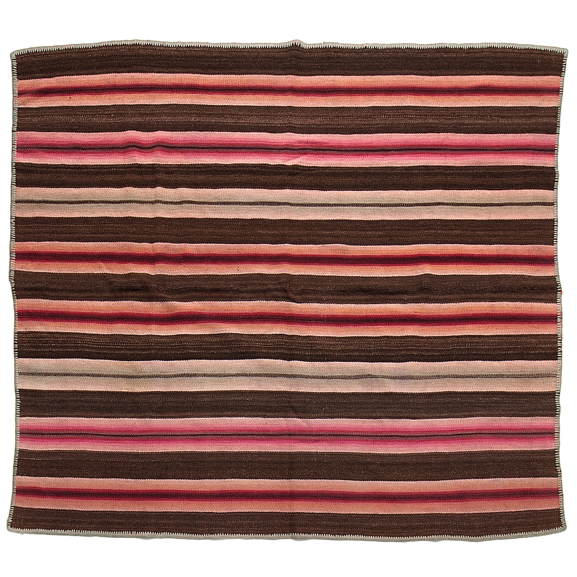 Intiearth vintage Peruvian Frazada textile with colorful geometric patterns and stripes. Traditional handwoven multipurpose textile from Peru, ideal for home décor, can be used as a blanket, rug, throw, or wall hanging. Made of handspun wool and crafted on a backstrap loom.