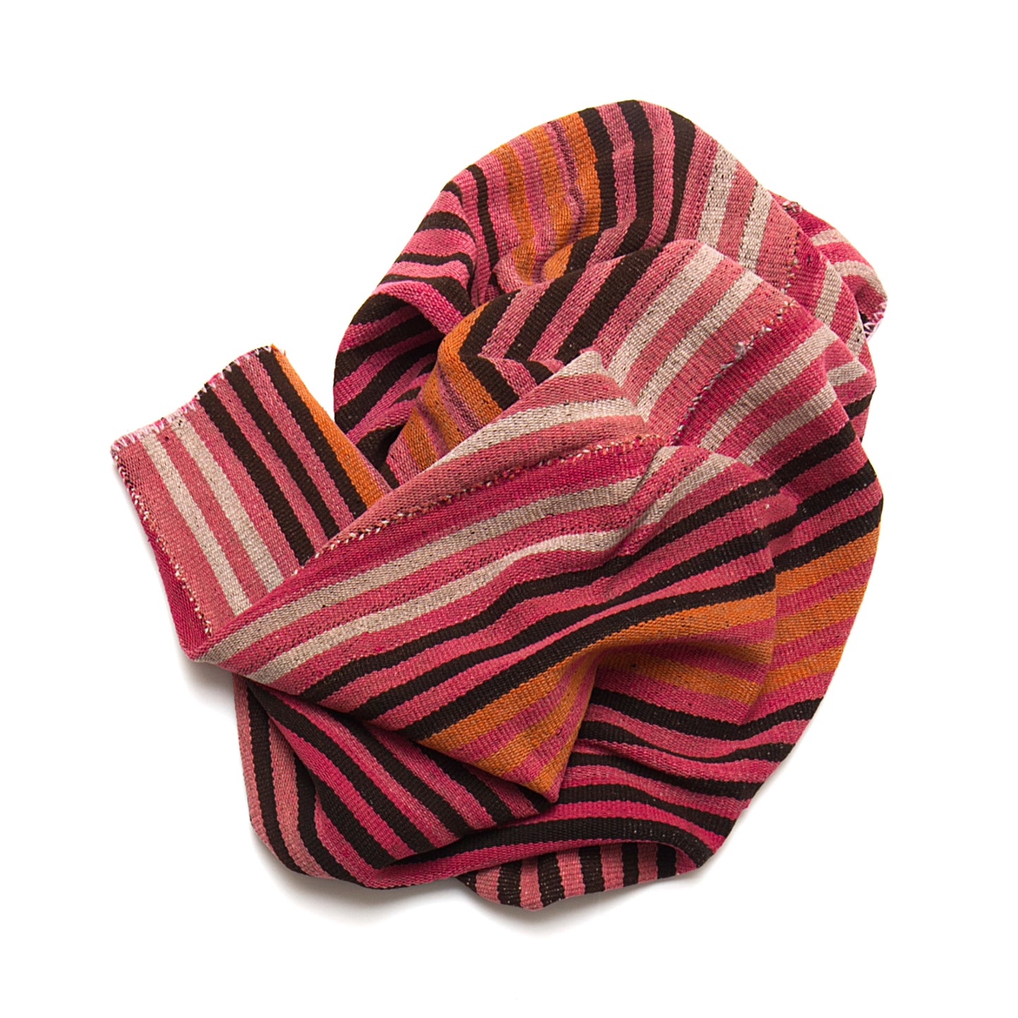 Vintage Peruvian Frazada textile with colorful geometric patterns and stripes. Traditional handwoven multipurpose textile from Peru, ideal for home décor, blankets, or throws, or rug.
