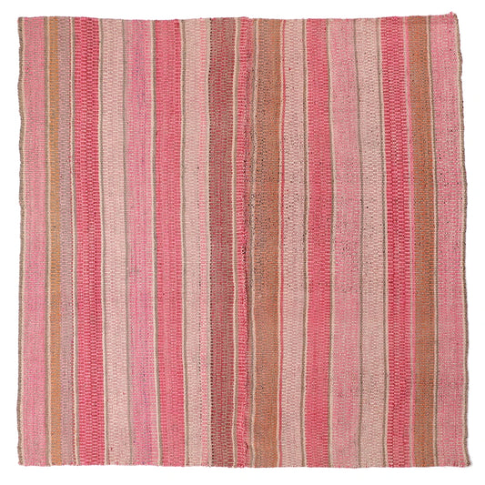 Intiearth vintage Peruvian Frazada textile with colorful geometric patterns and stripes. Traditional handwoven multipurpose textile from Peru, ideal for home décor, can be used as a blanket, rug, throw, or wall hanging. Made of handspun wool and crafted on a backstrap loom.