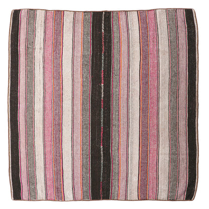 Intiearth vintage Peruvian Frazada textile with colorful geometric patterns and stripes. Traditional handwoven multipurpose textile from Peru, ideal for home décor, can be used as a blanket, rug, throw, or wall hanging. Made of handspun wool and crafted on a backstrap loom.