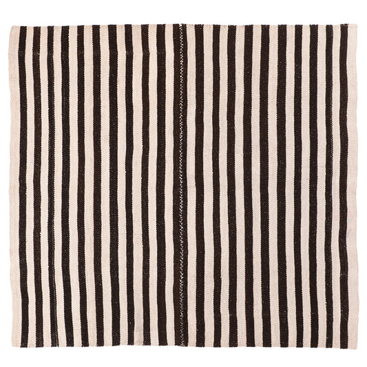 Intiearth vintage Peruvian Frazada textile with colorful geometric patterns and stripes. Traditional handwoven multipurpose textile from Peru, ideal for home décor, can be used as a blanket, rug, throw, or wall hanging. Made of handspun wool and crafted on a backstrap loom.