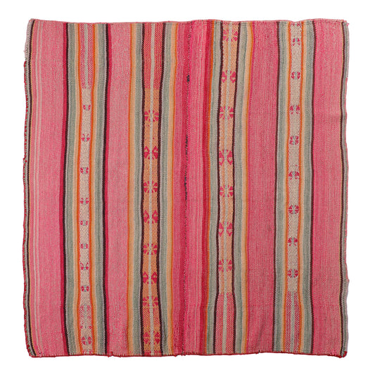 Striped fabric with pink, orange, and gray pattern on a white background