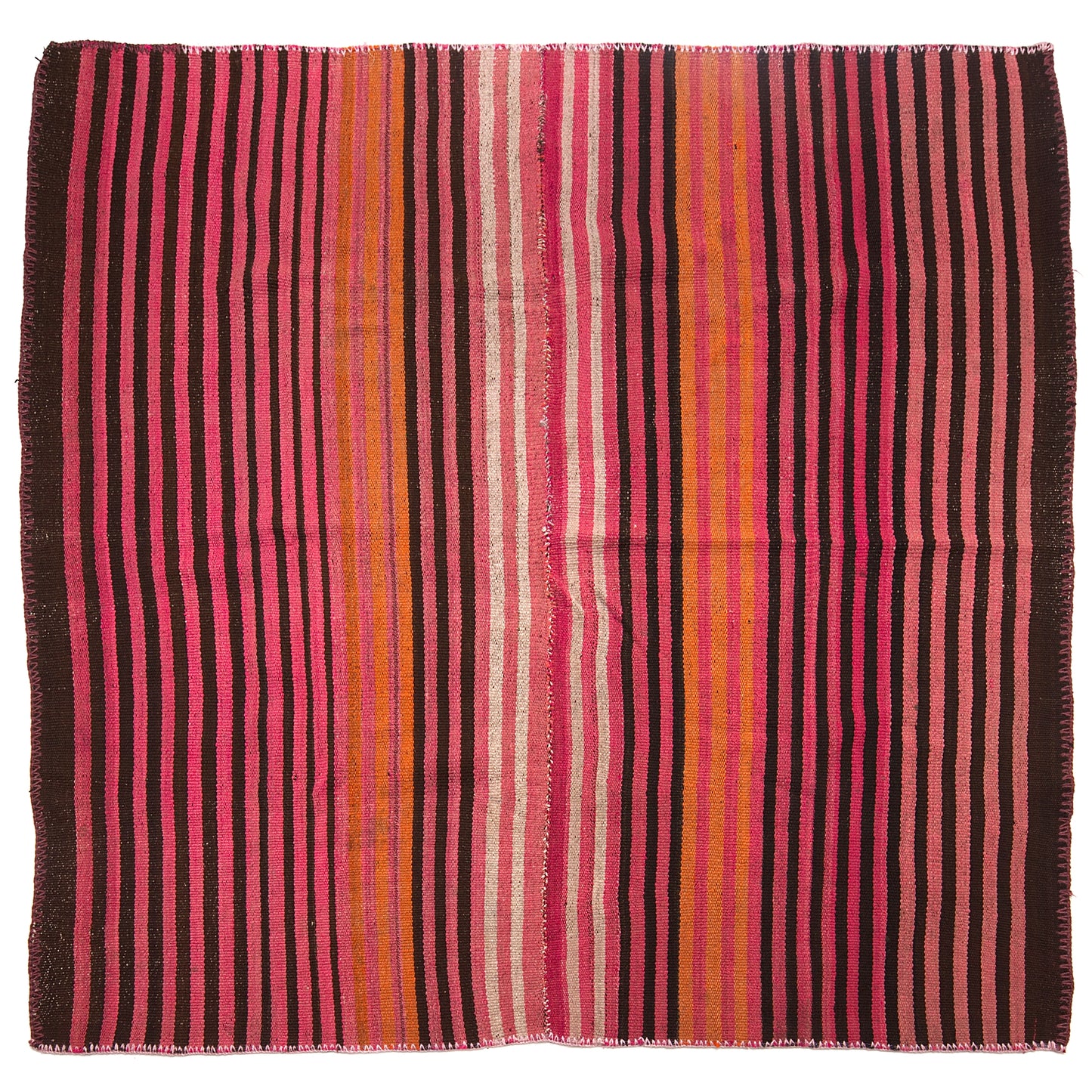 Vintage Peruvian Frazada textile with colorful geometric patterns and stripes. Traditional handwoven multipurpose textile from Peru, ideal for home décor, blankets, or throws, or rug.