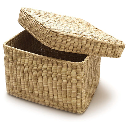 Intiearth Reed Box square storage basket with a lid on a white background