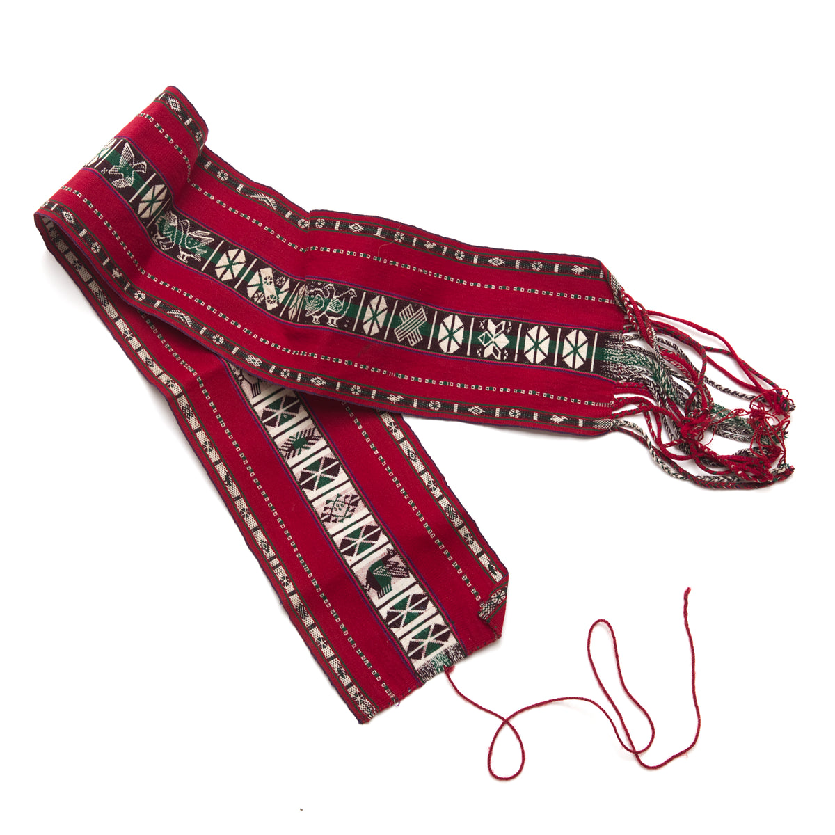 Red belt with intricate patterns on a white background
