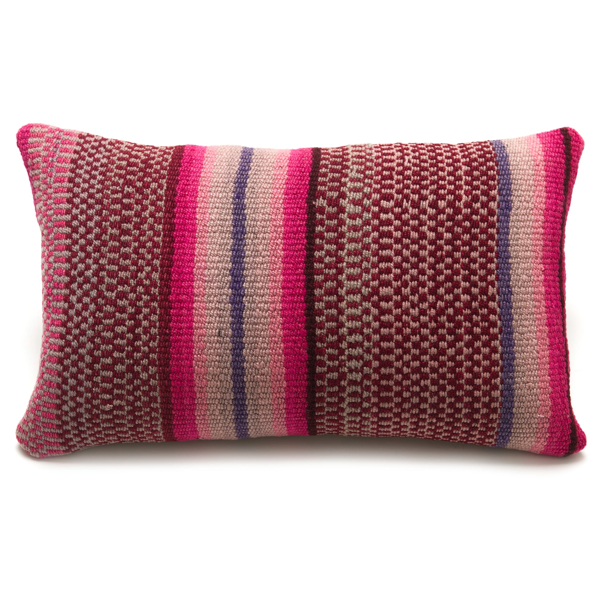 Intiearth Colorful decorative lumbar pillow made from handwoven Peruvian frazada, crafted with hand spun wool in a fair trade workshop