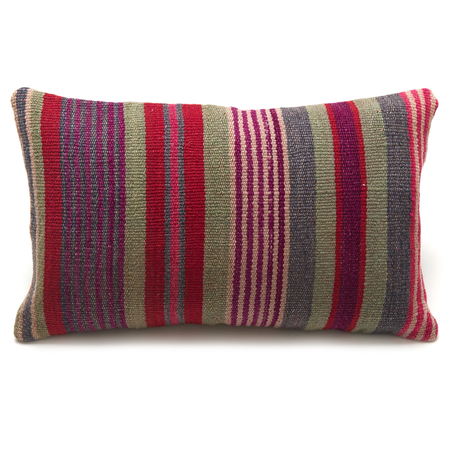 Intiearth Colorful decorative lumbar pillow made from handwoven Peruvian frazada, crafted with hand spun wool in a fair trade workshop