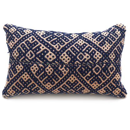 Intiearth Colorful decorative lumbar pillow made from handwoven Peruvian frazada, crafted with hand spun wool in a fair trade workshop