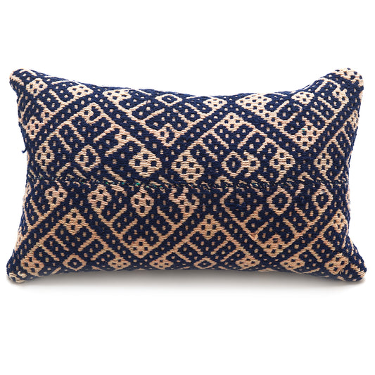 Intiearth Colorful decorative lumbar pillow made from handwoven Peruvian frazada, crafted with hand spun wool in a fair trade workshop
