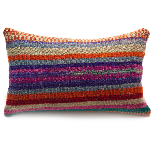 Intiearth Colorful decorative pillow made from handwoven Peruvian frazada, crafted with hand spun wool in a fair trade workshop